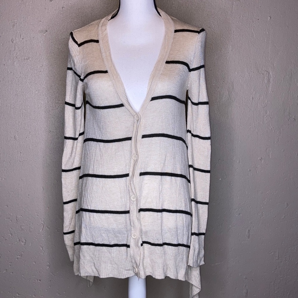 Hippie Rose Cardigan Sweater Button Up Cream M Long Sleeve Striped Brown